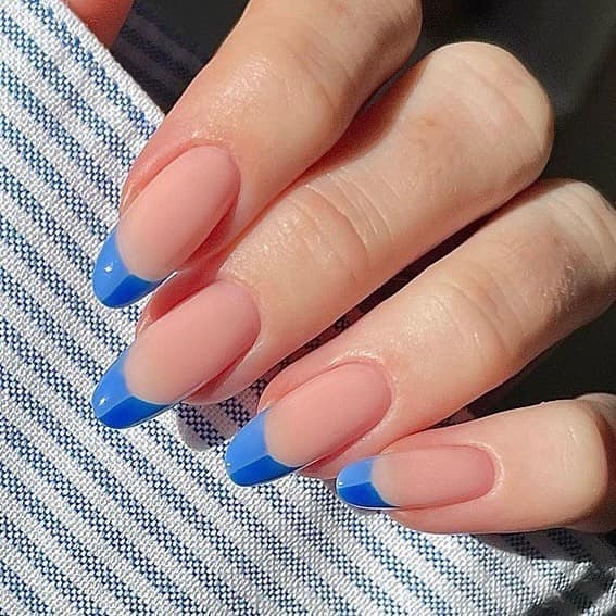 Classic blue French tip manicure