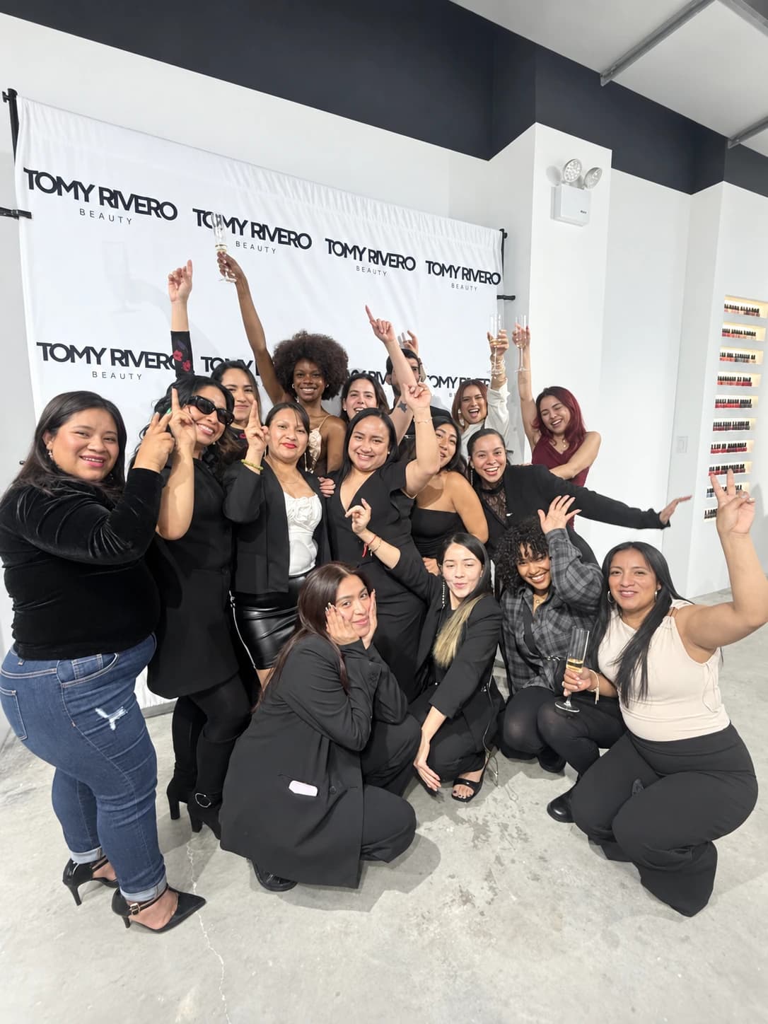 A group celebrating together at the Beauty Lab studio