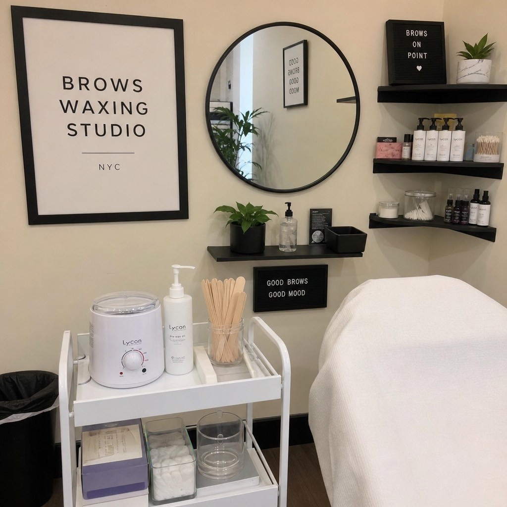 clean brow waxing setup in a local NYC beauty studio